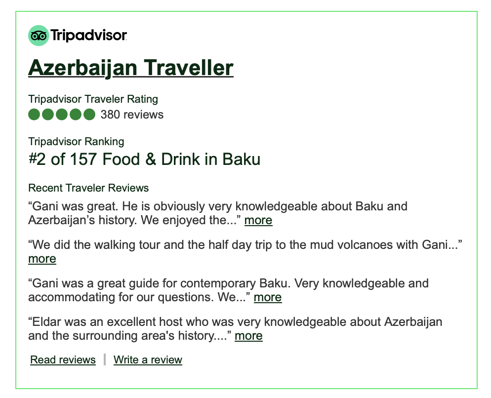 Azerbaijan Traveller review given by customer on TripAdvisor